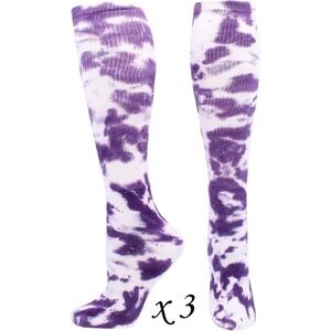 3 Pairs TCK Multisport Over the Calf Softball Socks - Tie Dye Purple - Small